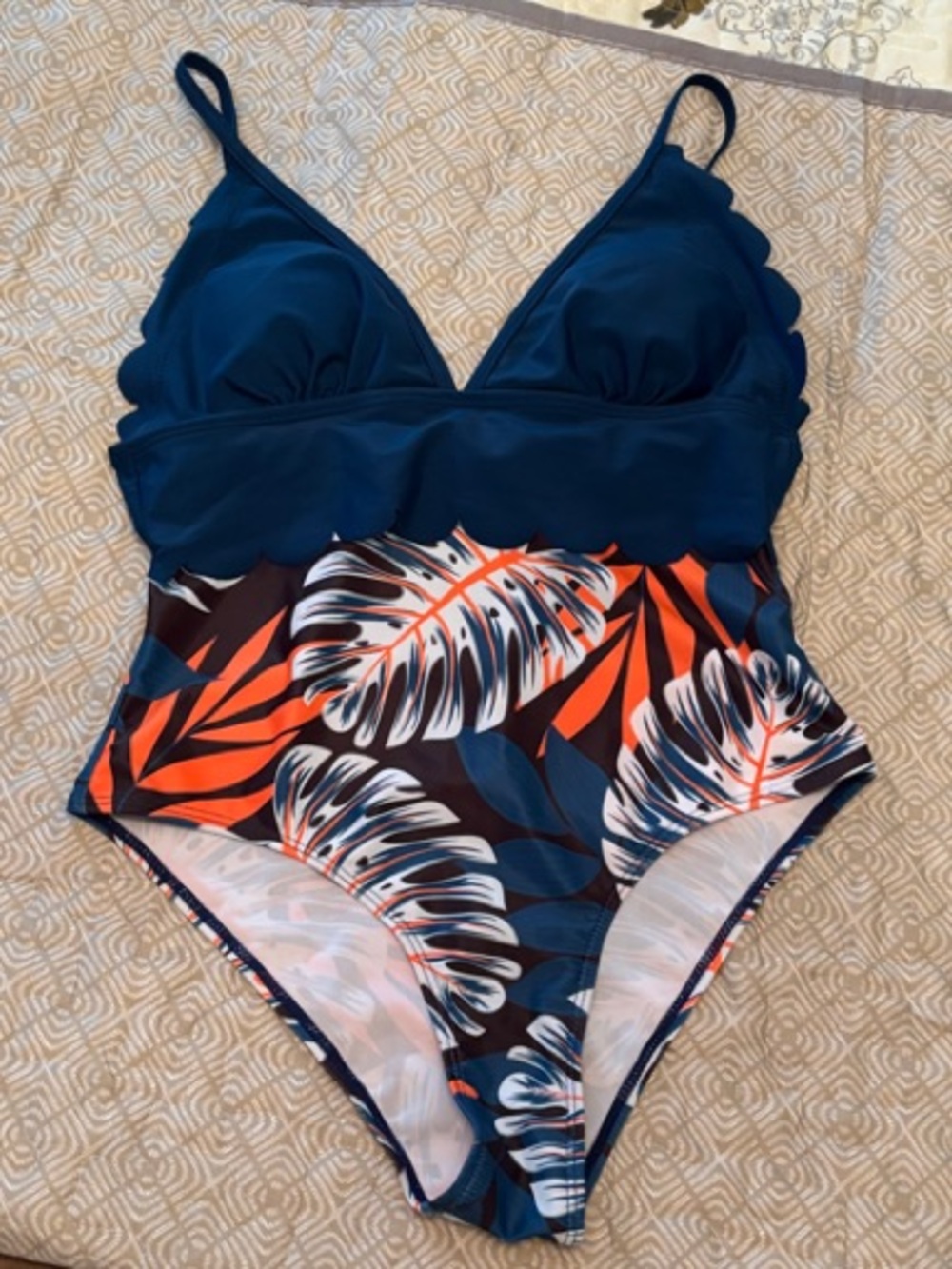 PatPat Navy Blue Tropical Print One-Piece Swimsuit size Small